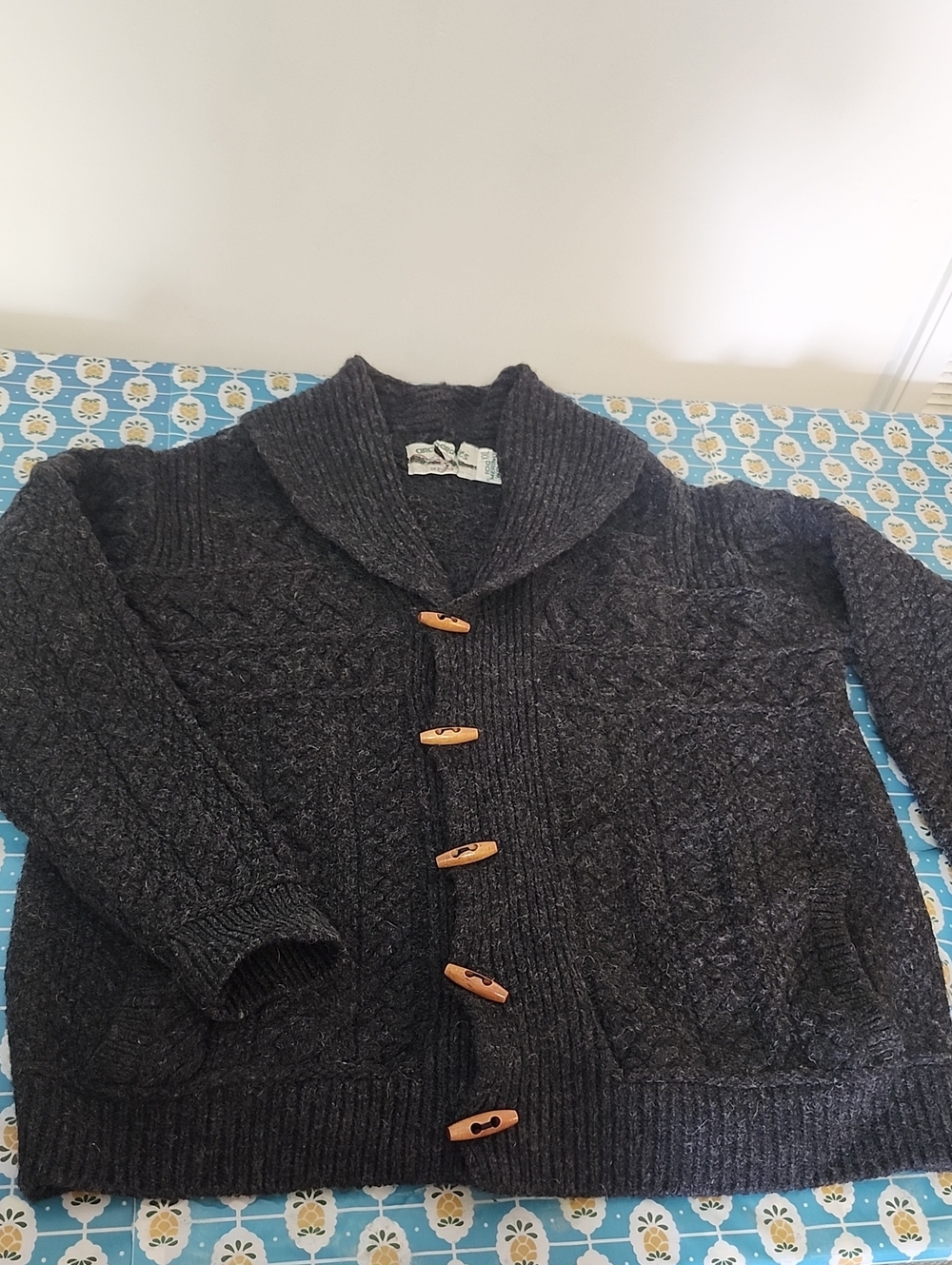 Aran Craft Sweaters Cardigan Shaw Collar Green Sz XXL WOOL UNISEX IRISH TOGGLE